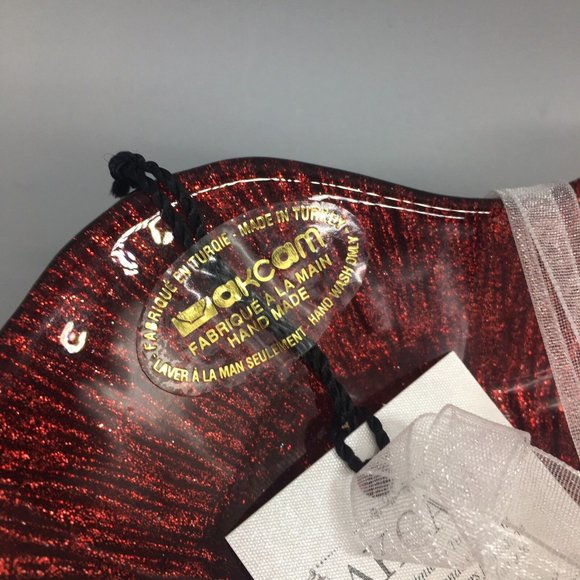 4 Akcam Red Glass Heart Appetizer Dessert Plate Dish Set Valentine Love Shimmer - Picture 2 of 7